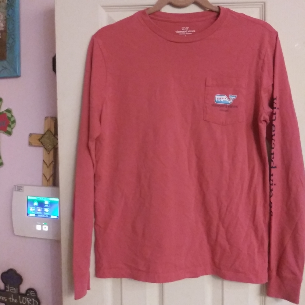 Vineyard Vines Youth Large 16 Salmon Patriotic Flag whale Chicago Pocket Top.